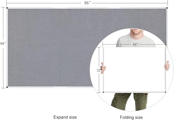 VIZ-PRO Large Fabric Bulletin Board/Foldable Notice Board Felt Gray, 96 X 48 - Image 3
