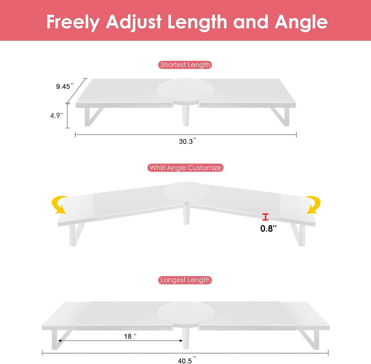 across-star dual-monitor stand for desk - large adjustable, close-up detail