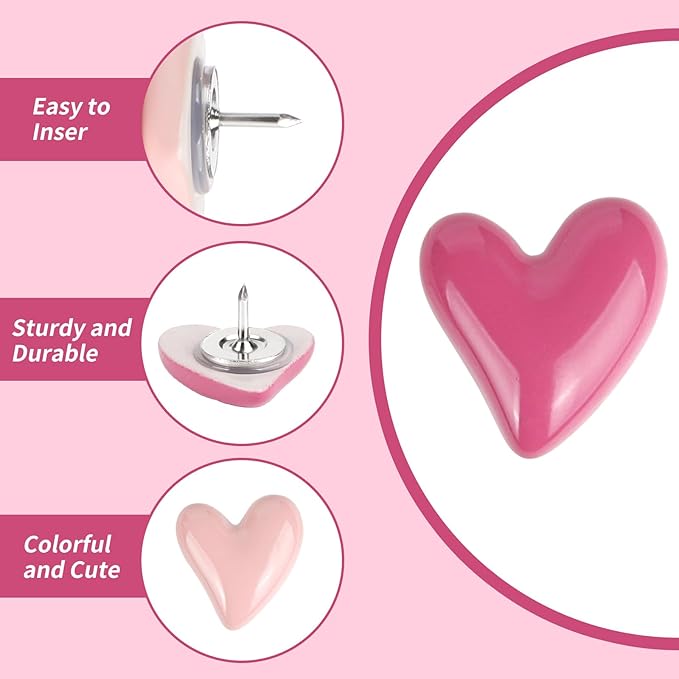 30pcs Heart Push Pins, Decorative Push Pin Pink Cute - Image 4