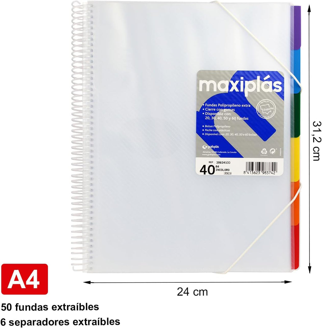 grafoplas 39834100 – 40 Pockets, A4, Folder Dividers, Transparent