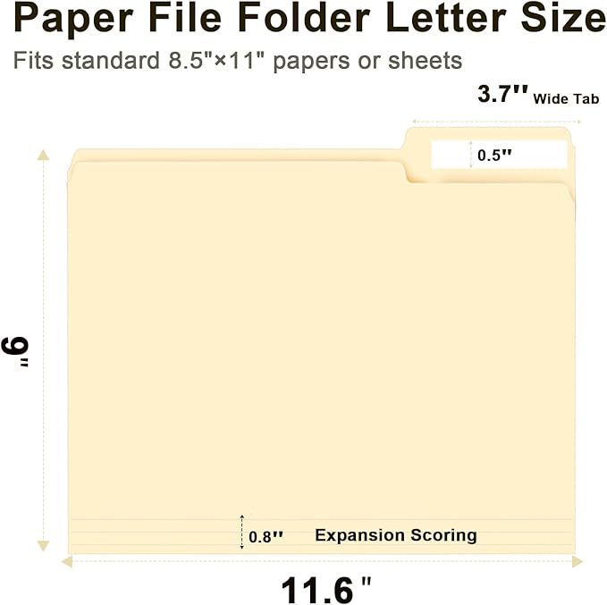 File Folder, RAZCC 250 Pack 1/3 Cut Tab File Folders Letter Size, Manila Folders - Image 3