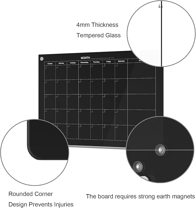 TOWON 47 x 35 Inch Glass Dry Erase Board Reminder, Magnetic Whiteboard Calendar - Image 4