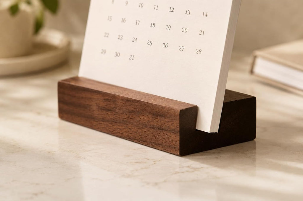 (2 Pack) Wood Calendar Stands - Desk Calendar Base - Wooden Block - Monthly Desk Card Refill Holder - Office Home Gift Decor (Black Walnut Wood)