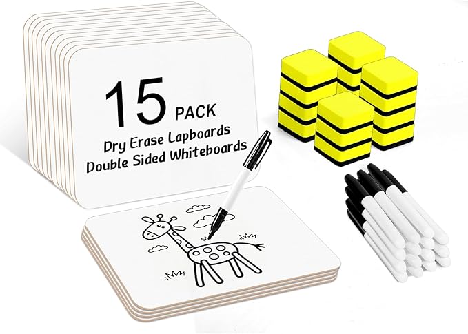 Dry Erase Lapboards, HERKKA 15 Pack Double Sided Dry Erase Lap Boards 9 x 12.5 by HERKKA