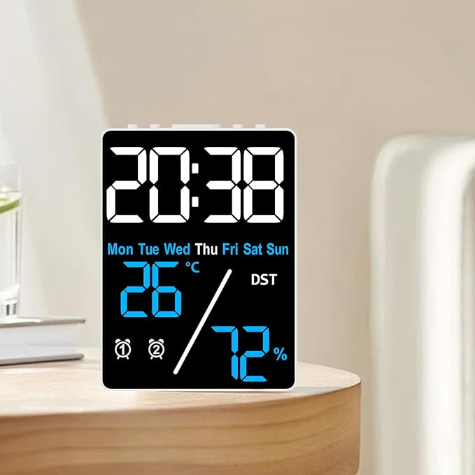 Kytree Digital Room Thermometer Hygrometer Alarm Clock, 5.9 inch Desktop - Image 6