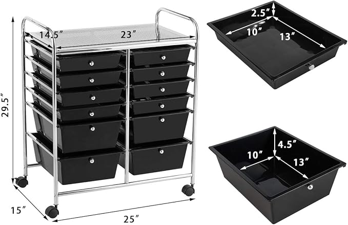LDAILY 12 Drawer Rolling Storage Cart, Craft Cart Organizer on Wheels w/Metal - Image 3