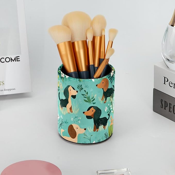 Leather Pen Holder for Desk, Cartoon Sausage Dog Pencil Cup Desktop Organizer - Image 6
