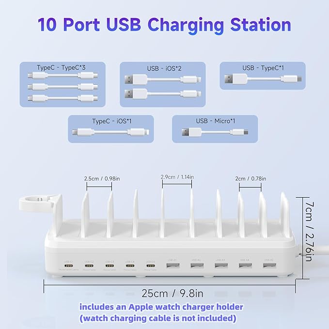 285W Charging Station for Multiple Devices, 10 Ports Fast Multi-Device Charger - Image 2
