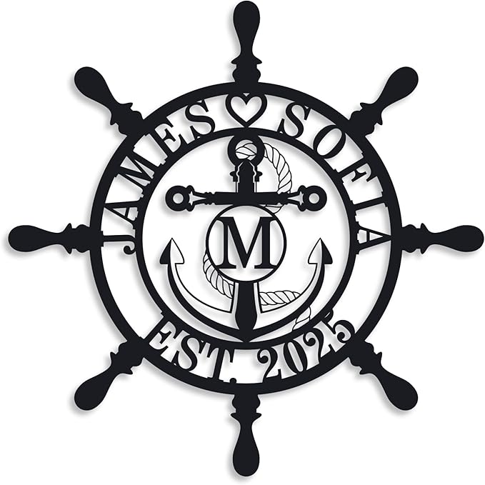 Personalized Ship Wheel Metal Sign, Customized Nautical Wall Decor, Anchor by ENFODREAM