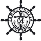 Personalized Ship Wheel Metal Sign, Customized Nautical Wall Decor, Anchor by ENFODREAM