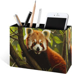 Famame Red Panda Pencil Holder for Desk, Leather Desktop Container Pen Cup - Image 2