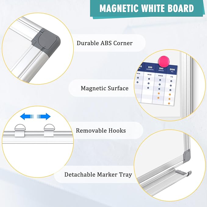 AMUSIGHT Dry Erase Board White Board, Hanging Mounted Whiteboard Silver - Image 5