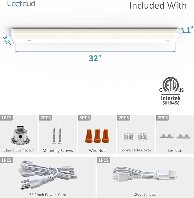 Leetdud LED Under Cabinet Lighting Hardwired or Plug in, 32 Inch 16W, Dimmable - Image 9