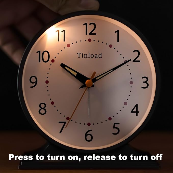 Tinload 4.5" Antique Retro Analog Alarm Clock, Small Silent Bedside Desk Clock - Image 7