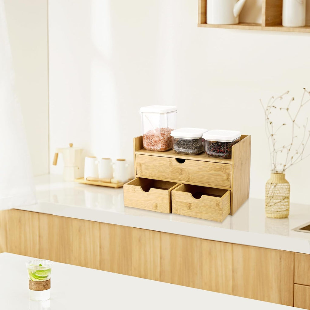 charmewooden bamboo desk organizer with drawers countertop drawers showing dimensions