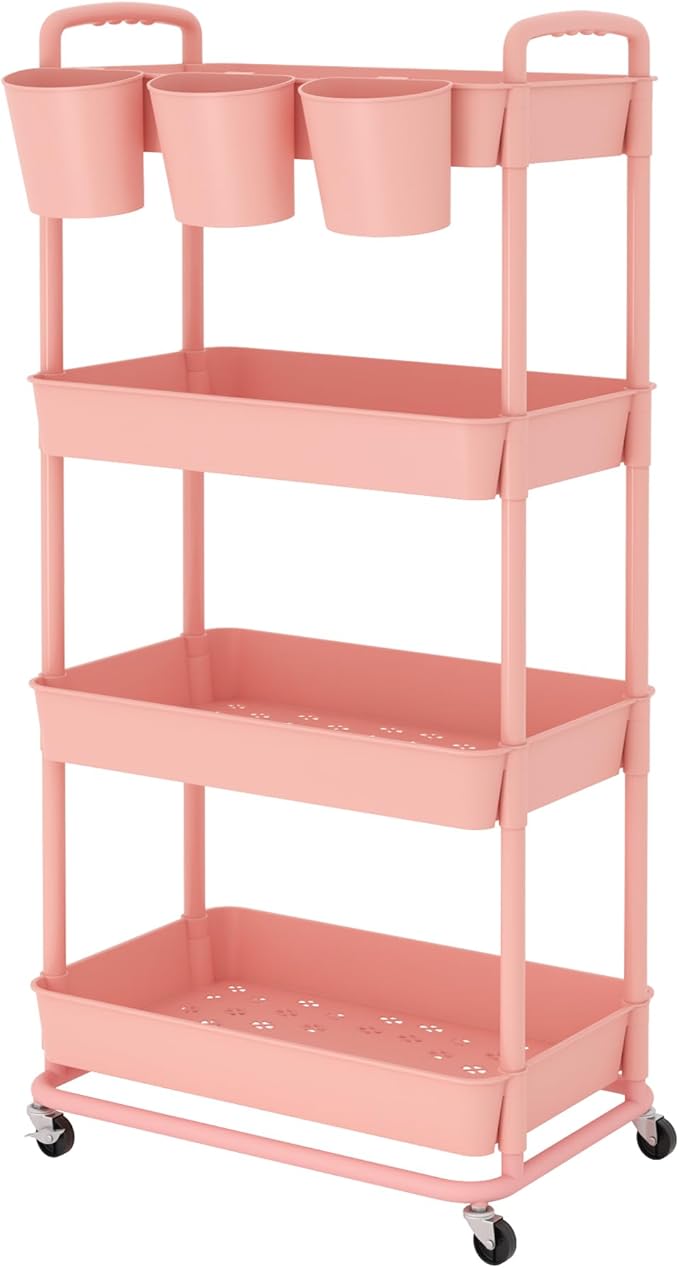 JIUYOTREE 4-Tier Plastic Rolling Storage Cart Utility Cart - Image 8