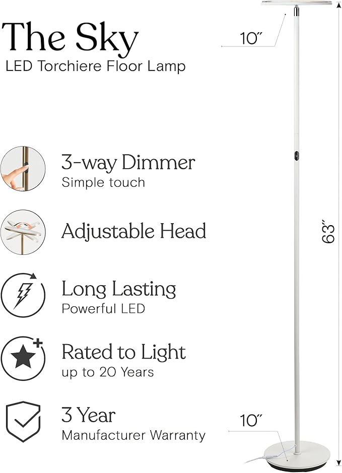 Brightech Sky LED Floor lamp, Torchiere Super Bright Floor Lamp - Image 3
