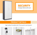 MIIIKO Metal Cabinet with Doors and Shelves, Tall Filing Cabinet for Home Office with Lock, 5 Shelf Steel Storage Cabinet for Office, School, and Garage