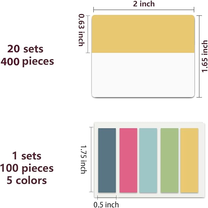 ELII 500 PCS Sticky Tabs 2 Inch Index Tabs, Colored Page Markers Repositionable - Image 3