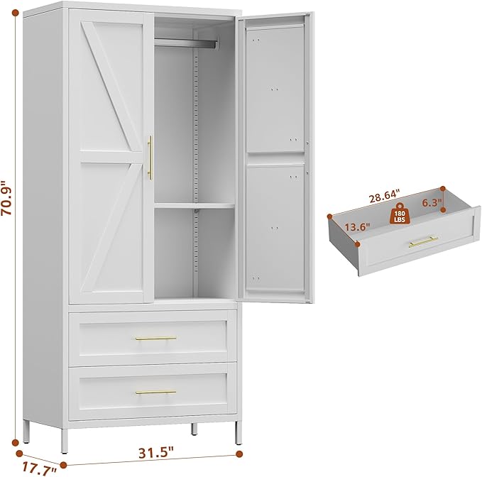 SUPEER Metal Wardrobe Cabinet - Image 2