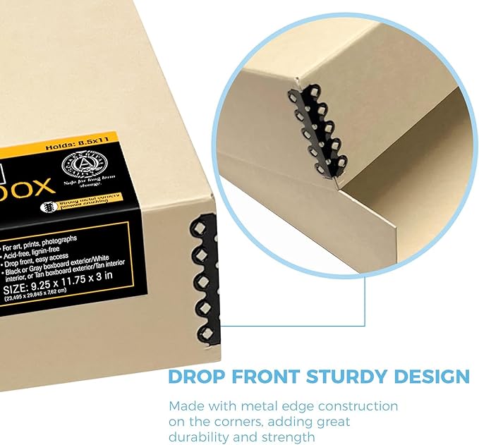 Lineco Museum Archival Storage Box, 9.25x11.75x3 in. Drop Front Design. - Image 7
