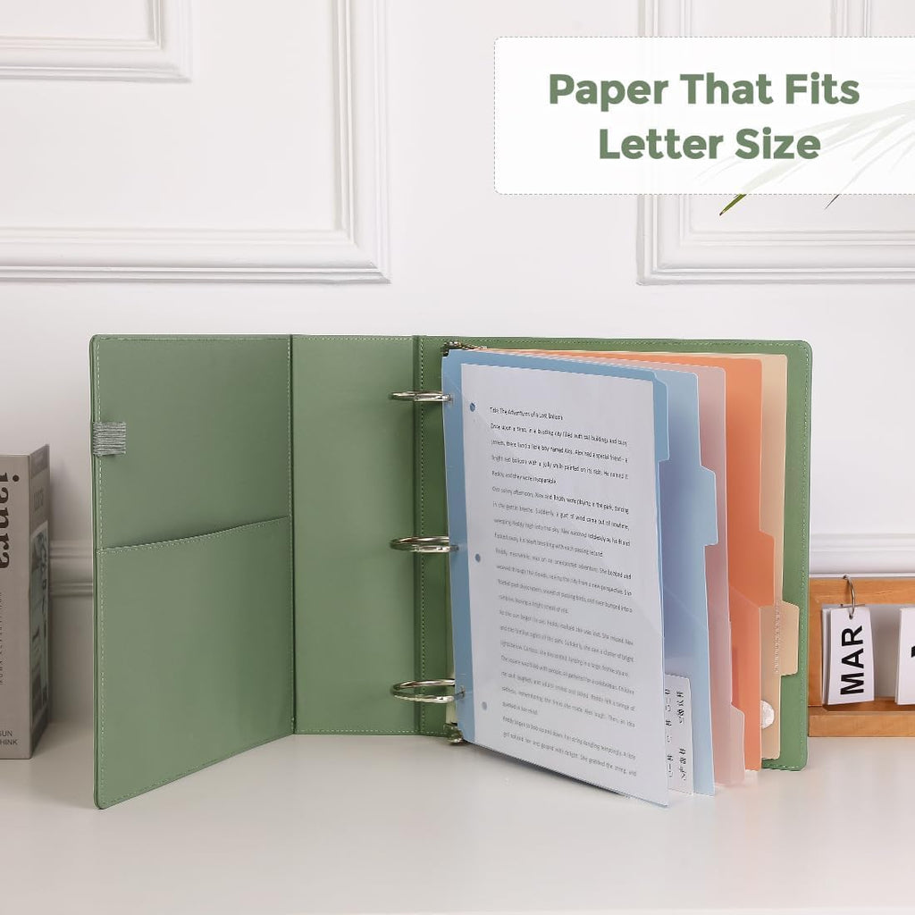 SKYDUE 3 Ring Binder 3 Inch D Ringr with Clipboard, PU Heavy Duty Clipboard Binder with Notepad & 5 Dividers with 5 Pockets, Labels, Clipboard Folder Great for School Office