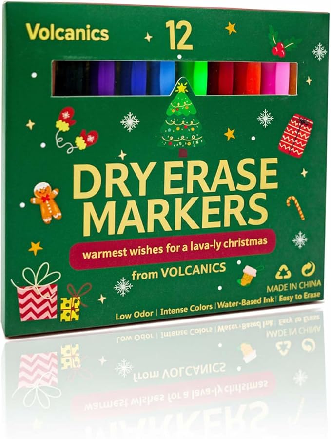 Volcanics Christmas Dry Erase Markers – Colored Whiteboard Markers by Volcanics