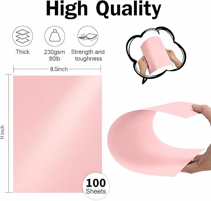 100 Sheets Pink Shimmer Cardstock 8.5 x 11 Iridescent Paper, Goefun 80lb Card - Image 2