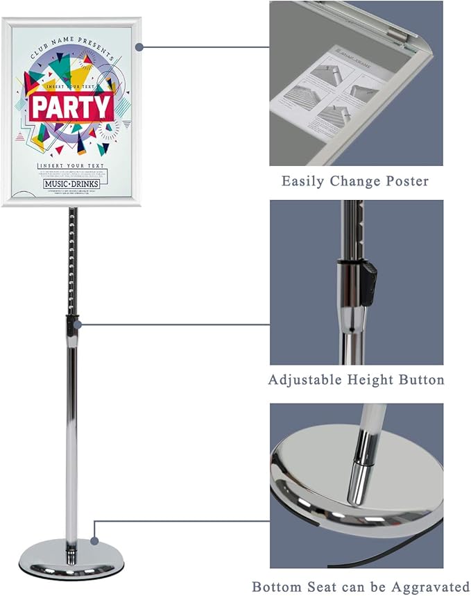 VAIIGO Pedestal Poster Stand, Adjustable Aluminum 11 x 17 Floor Standing Holder - Image 4