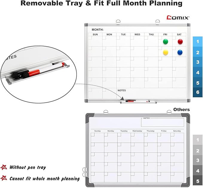 Comix Magnetic Dry Erase Calendar Whiteboard, 24 x 18 Inches Monthly Calendar - Image 3