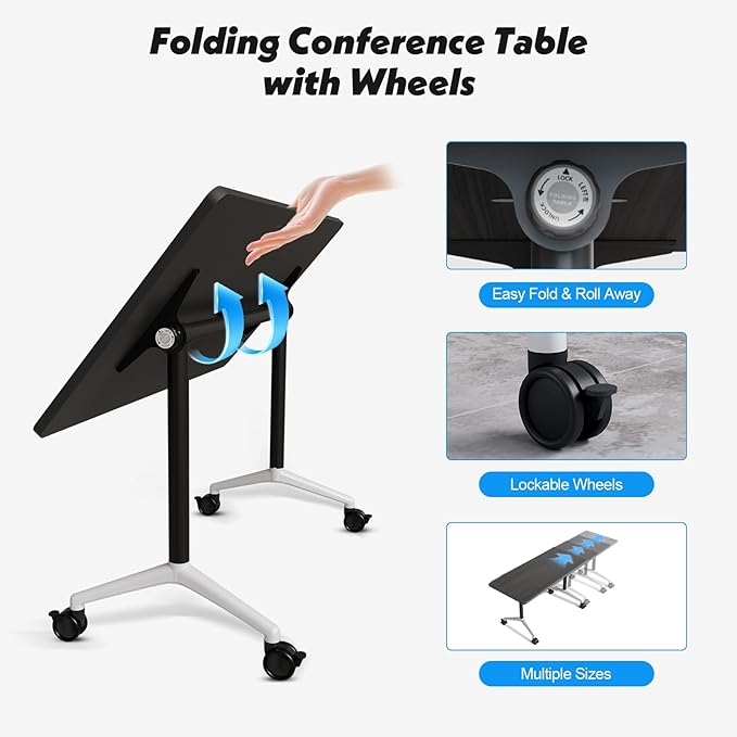 Goakwwuz Conference Room Table, Folding Conference Tables, Thicken Grey Tabletop - Image 5