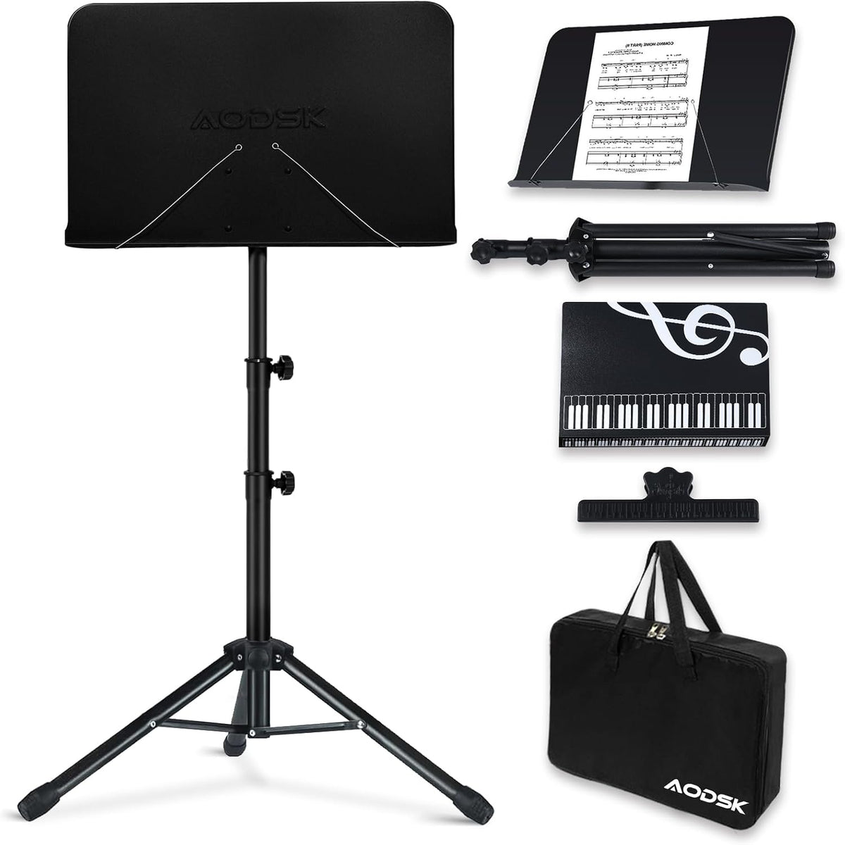 AODSK 5 in 1 Dual-Use Folding Sheet Music Stand & Desktop Book Stand, Adj...