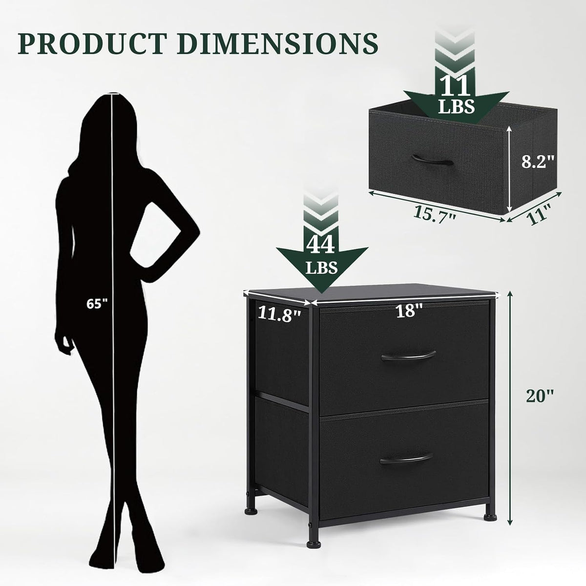 Nightstand Set of 2 Upgraded Small 2 Drawer Dresser End Table