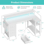 Lufeiya L Shaped Desk with Led Lights and Power Outlets, 47 Inch Writing Study - Image 3