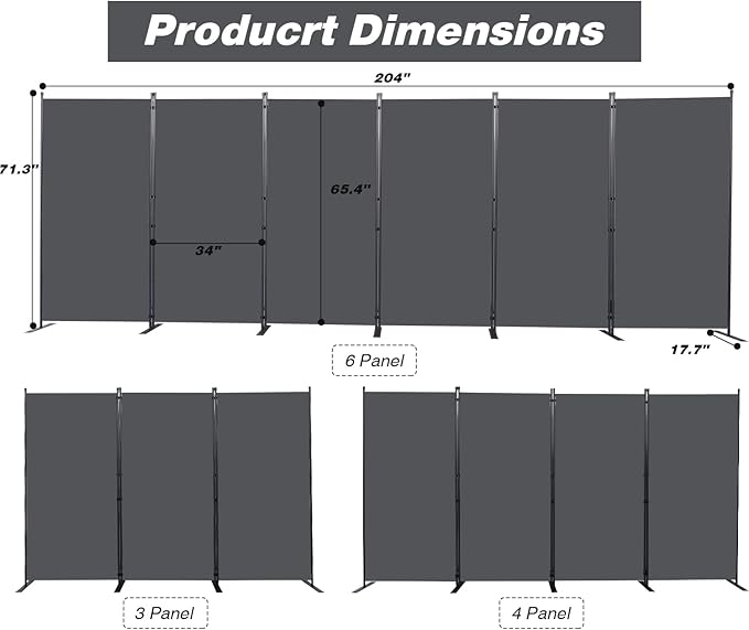 CHOSENM Room Divider, 6 Panel Folding Privacy Screens - Image 2