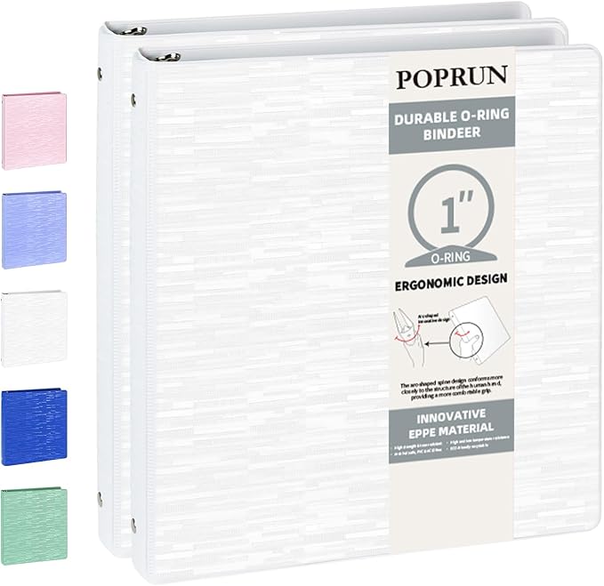 POPRUN 3 Ring Binder 1 Inch, Holds 175 Sheets of 8.5 x 11 Paper, Extra Durable by POPRUN