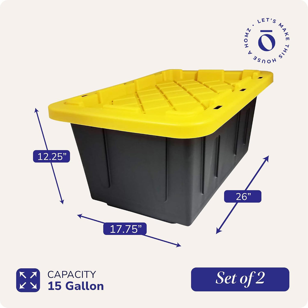 homz durabilt plastic storage bins with lids, 15, side view