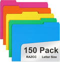 File Folder, RAZCC 150 Pack 1/3 Cut Tab Colored File Folders, File Folder by RAZCC