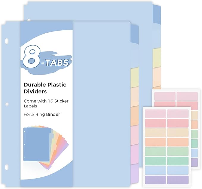 SKYDUE Durable Plastic 8-Tab Dividers, Big Tab Dividers by SKYDUE