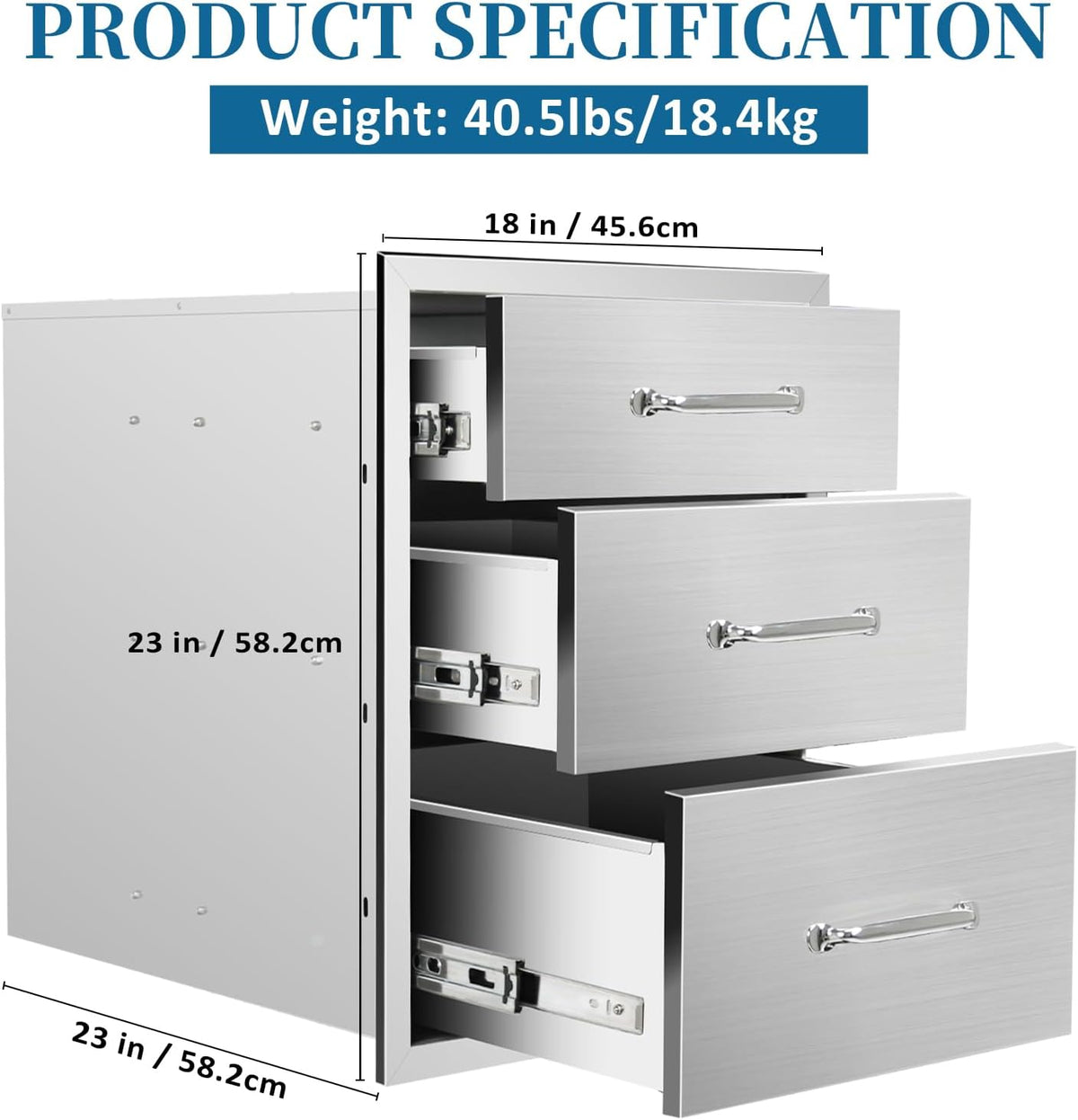Outdoor Kitchen Drawers 18"Wx23"Hx23"D Flush Mount Access 3-Dr...