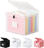 Small File Cabinet, Plastic File Box with Lid for Letter Size Hanging File Folders, Easy Carry Filling Box for Home, Office, School, Vertical File Cabinets, Stackable Storage Bins(Clear, 1 Pack)