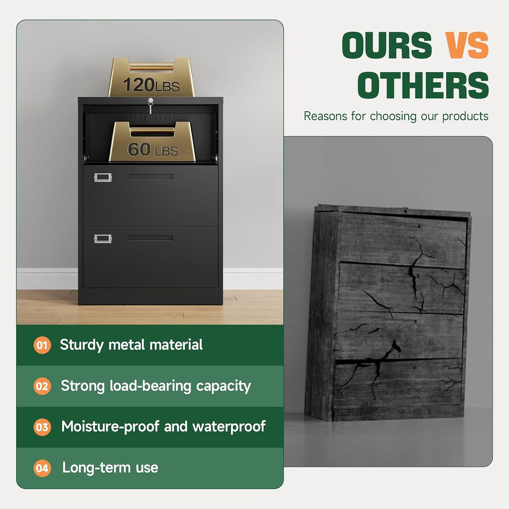 letaya 3 drawer file cabinets with lock,metal lateral, front angle view