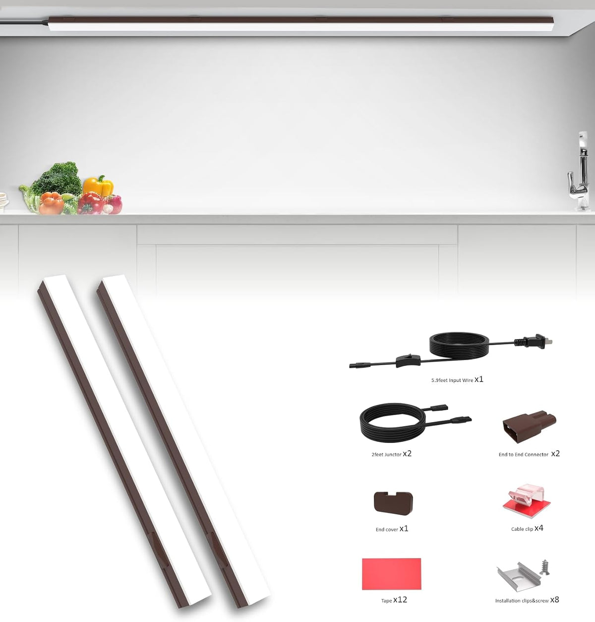 Leetdud Under Cabinet Lighting Plug in, 32 Inch 2 Pcs, Linkable AC120V 3CCT 3...