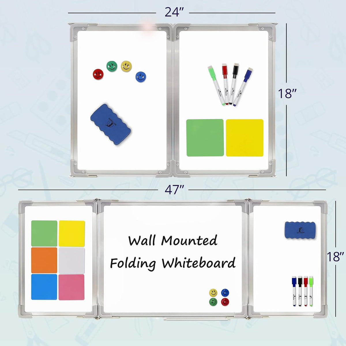 Whiteboard Set, 47x18 in White Board Dry Erase for Wall with Magnetic Notes