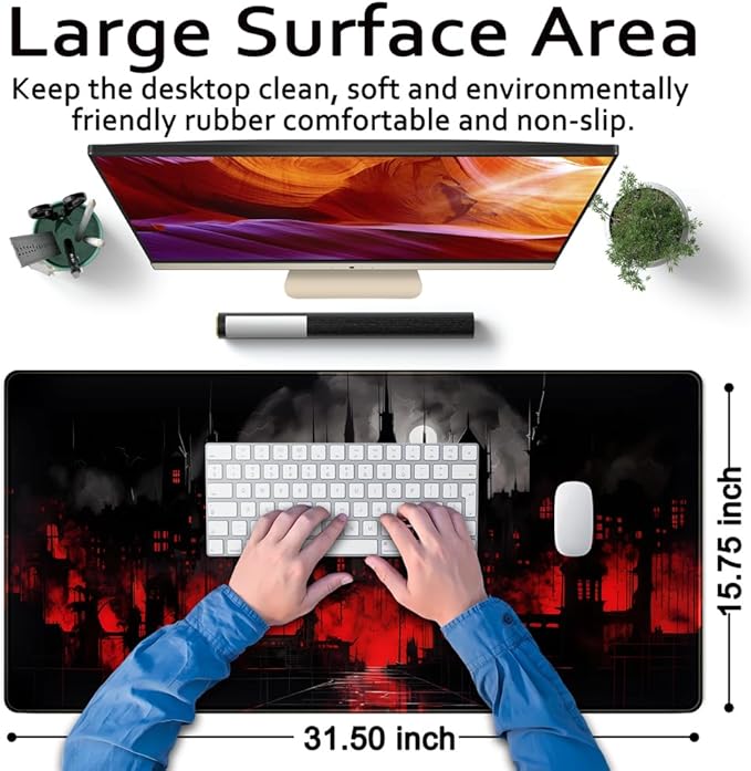 Black Castle Large Mouse Pad Red and Black Mousepad Gaming Playmat Game Mat - Image 6