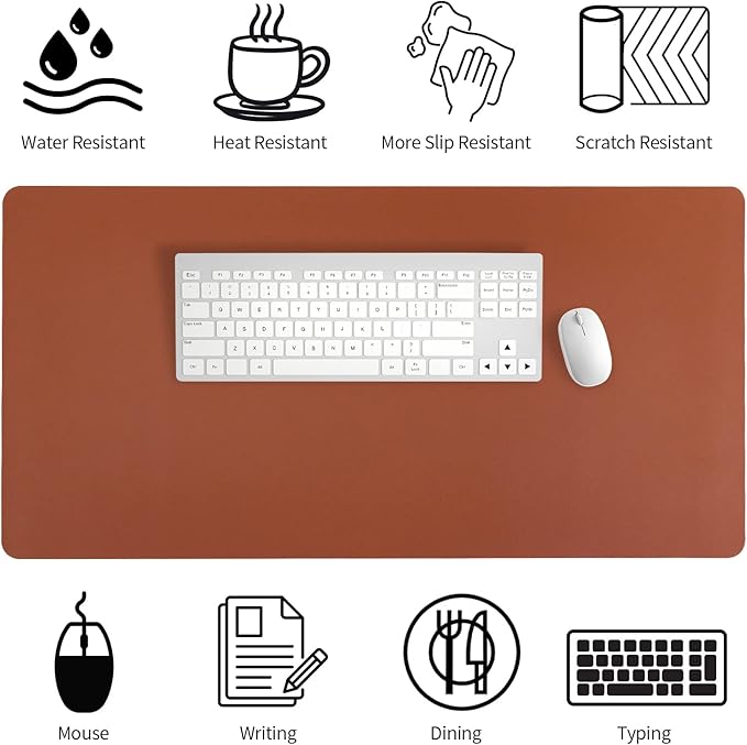 Bloss Brown Leather Desk Pad Protector, Office Desk Mat, Large Mouse Pad - Image 5
