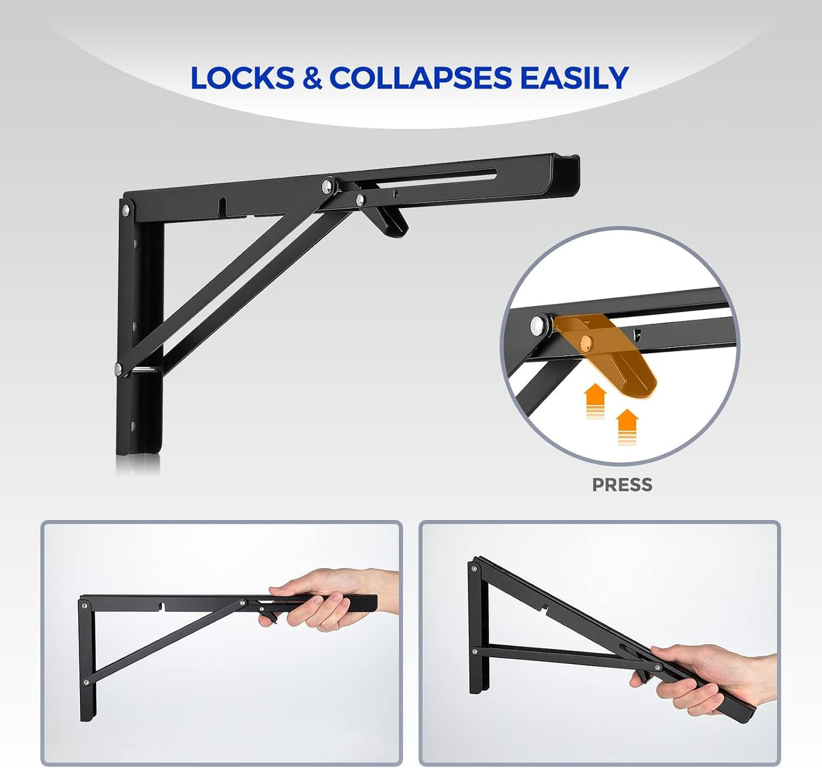 Ravinte Matte Black Folding Shelf Brackets, 16 Inch, 4 Pack