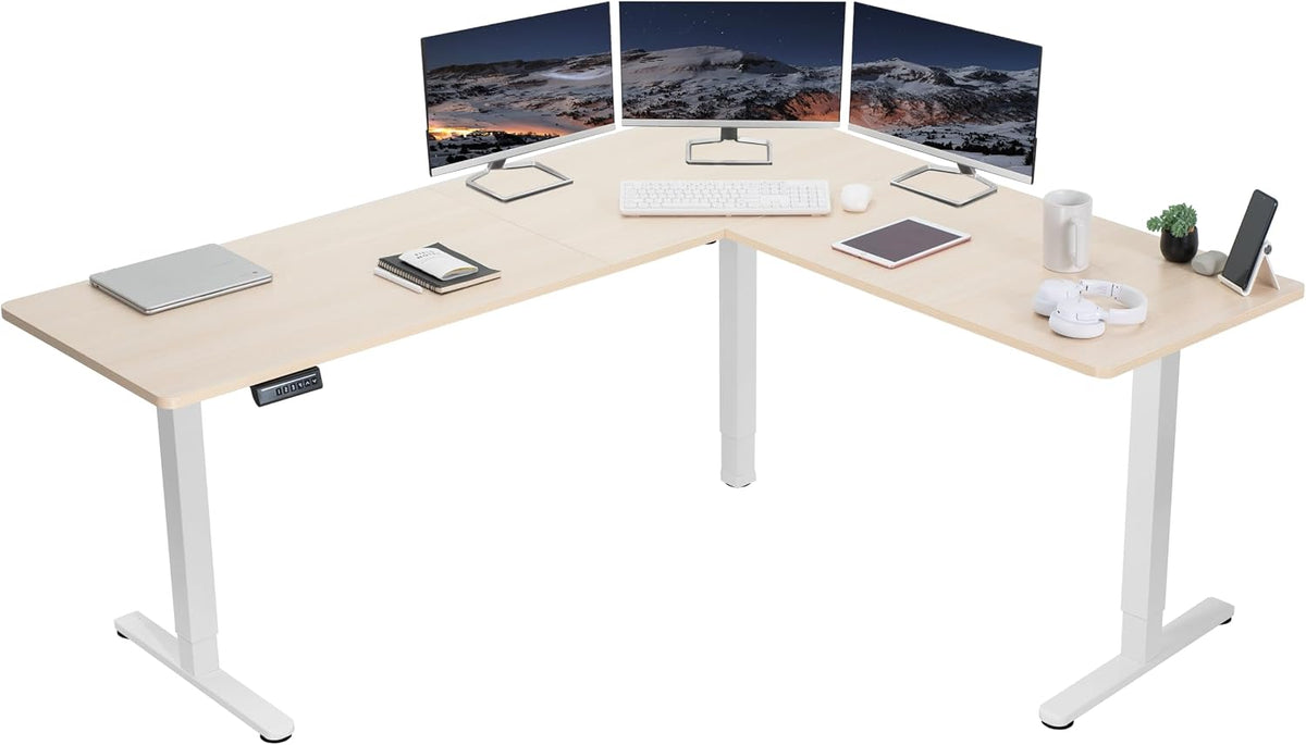 VIVO Electric Corner 75 x 63 inch L-Shaped Standing Desk, Memory Height