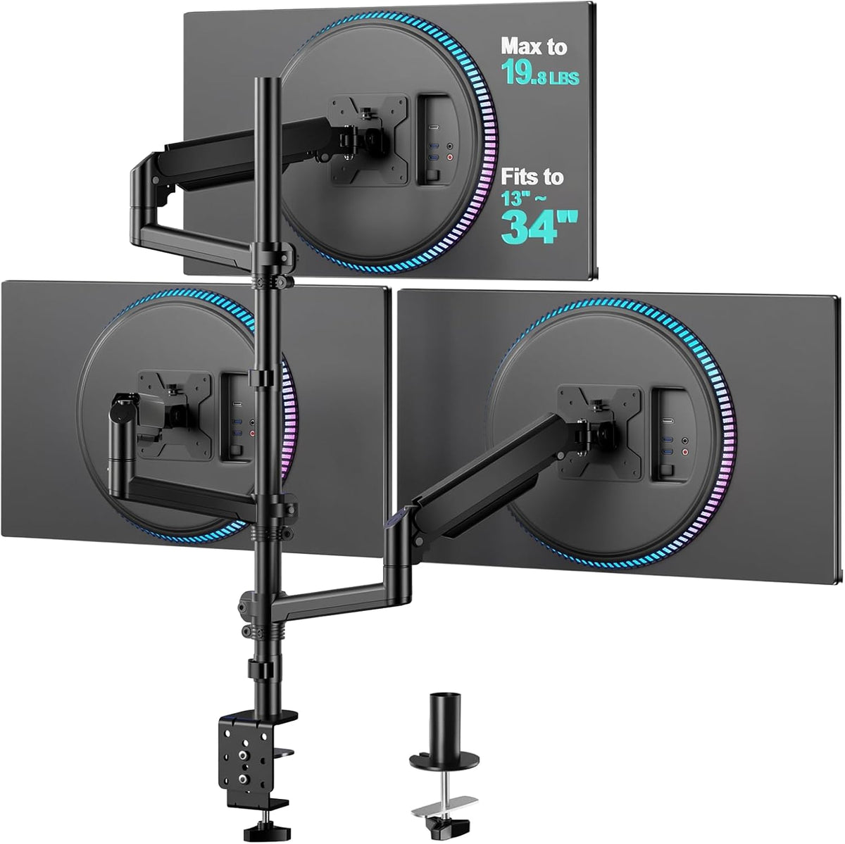 WALI Stacked Triple Monitor Mount for 13-34 inch Screens, 19.8 lbs per Arm