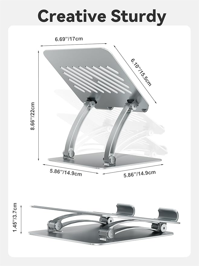 tounee Tablet Holder Stand, Dual Rod Adjustable Aluminum Desktop Stand - Image 6